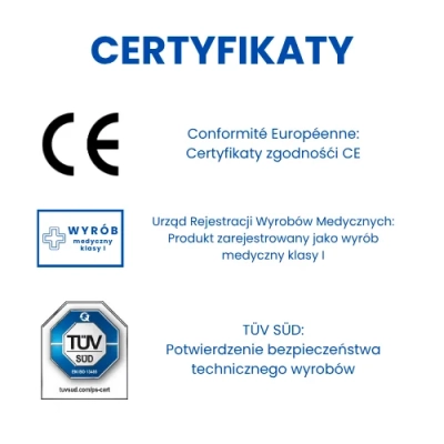 Certyfikaty: ce, wyrób medyczny, tuv